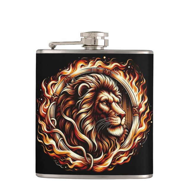 Flasques Lion Flamboyant dans un Anneau de Flammes d'Astrol (Devant)