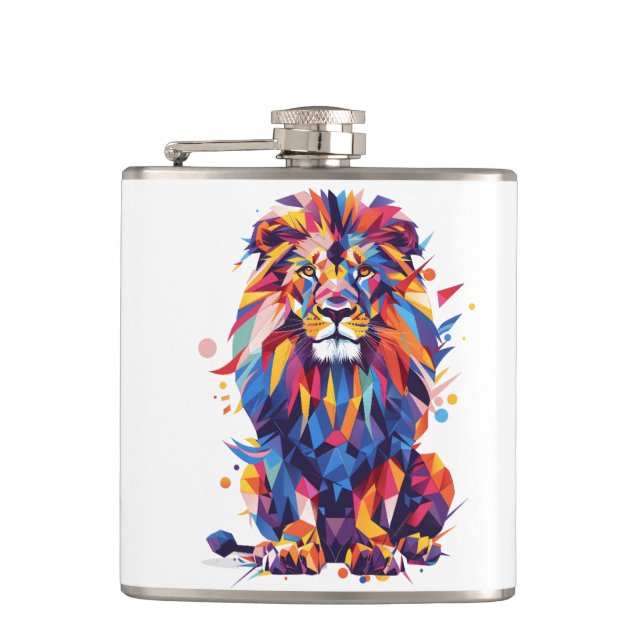 Flasques Lion géométrique coloré (Devant)