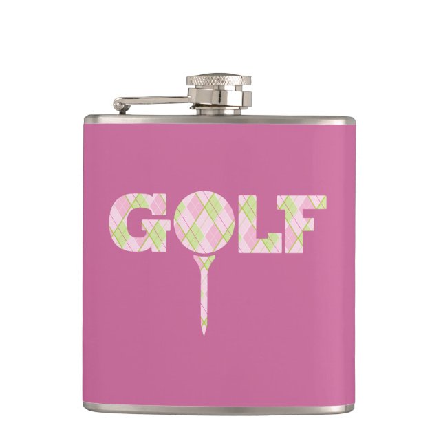 Flasques Logo Golf tee logo Jacquard rose dames nom plaid (Devant)