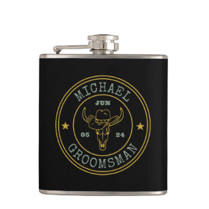 Flasques Logo Rustique Old West Cowboy Groomsmen personnali