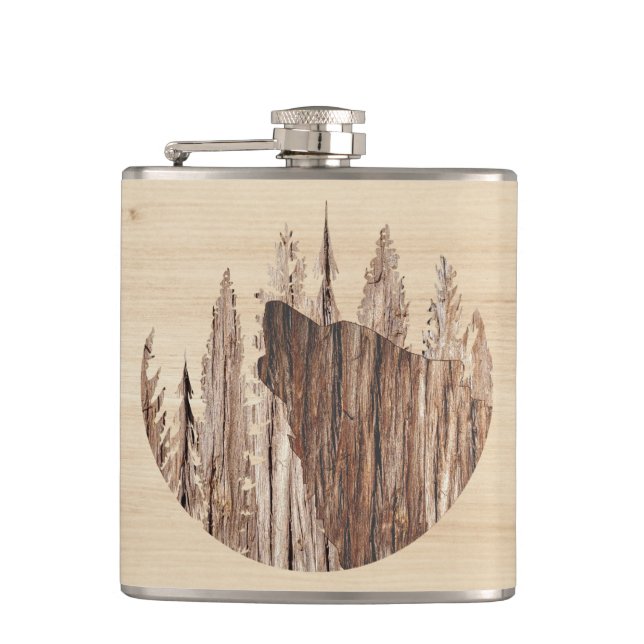 Flasques Loup hurlant en bois texturé (Devant)