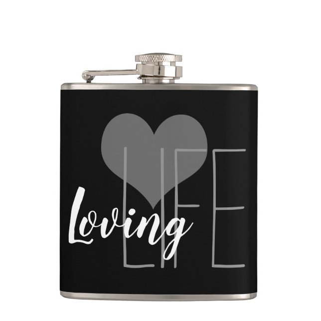 Flasques LOVING LIFE lettrage avec coeur | (Devant)