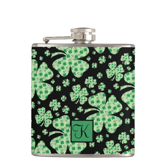 Flasques Lucky Four Leaf Clover St Patrick Cadeau Monogramm (Devant)