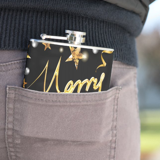 Flasques Luxe Gold & Black Stars Metallic Mode Noël (En situation)
