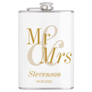 Flasques M. et Mme Gold Script Mariage Cadeau