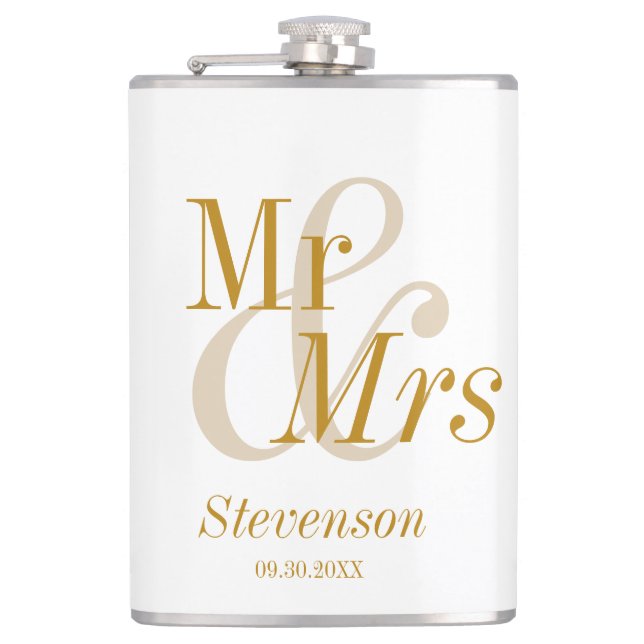 Flasques M. et Mme Gold Script Mariage Cadeau (Devant)