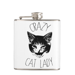 Flasques Madame folle de chat, visage drôle de chaton