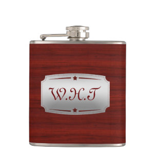 Flasques Magnifique Monogramme imprimé en bois rouge et arg