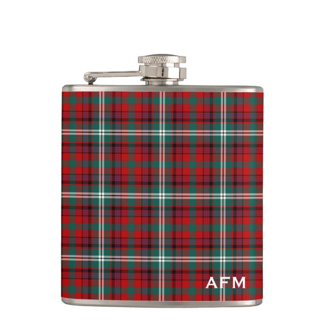 Flasques Maguire Tartan Monogramme rouge vif et vert plaid (Devant)