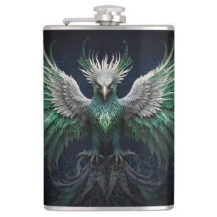 Flasques Majestic Green & White Phoenix Bird