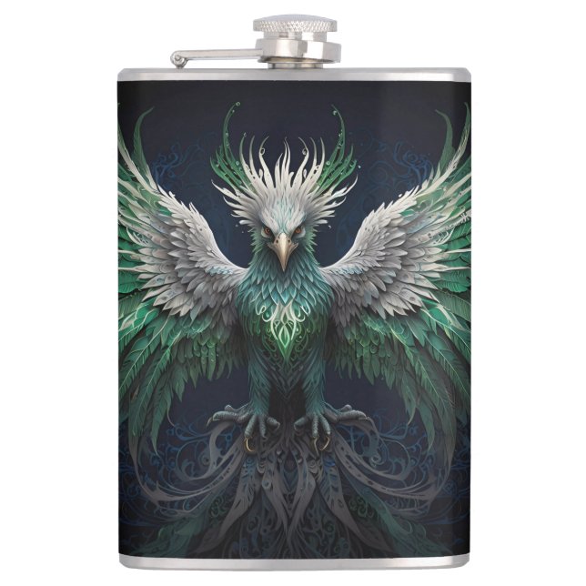 Flasques Majestic Green & White Phoenix Bird (Devant)