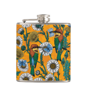 Flasques Mangeurs d'abeilles, papillons bleus et marguerite