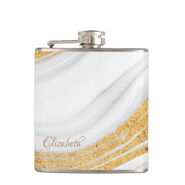 Flasques Marbre Blanc Froid Paillettes D'or (Devant)
