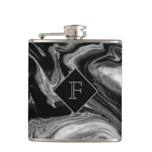 Flasques Marbre Noir et Blanc Classique Monogrammé