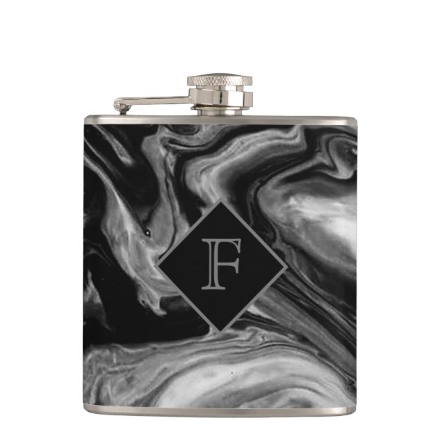 Flasques Marbre Noir et Blanc Classique Monogrammé (Devant)