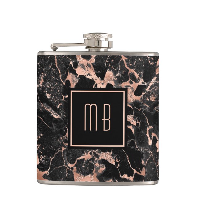 Flasques Marbre noir or rose Monogramme (Devant)