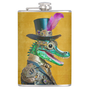 Flasques Mardi Gras Steampunk Party Animal Alligator