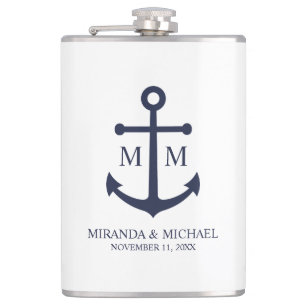 Flasques Mariage Ancre bleu marine