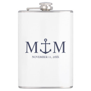 Flasques Mariage Ancre bleu marine