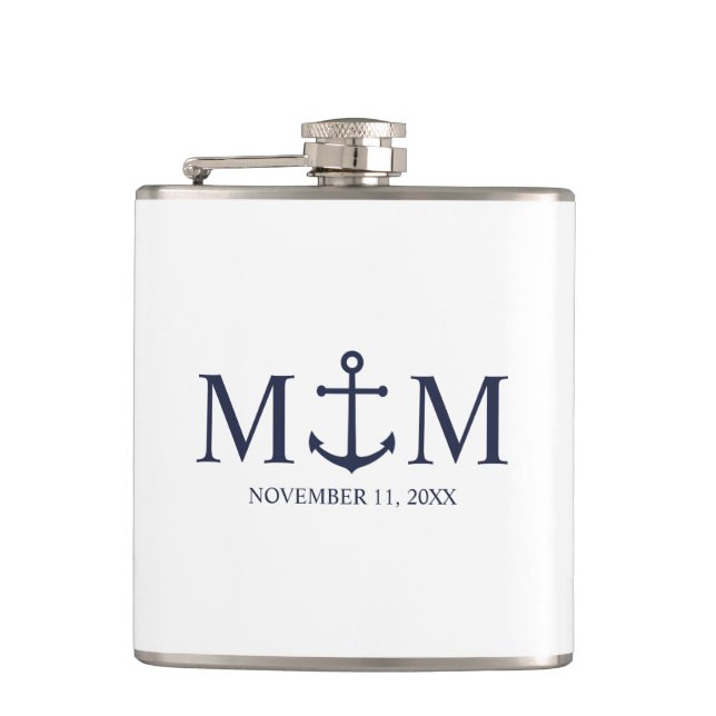 Flasques Mariage Ancre bleu marine (Devant)