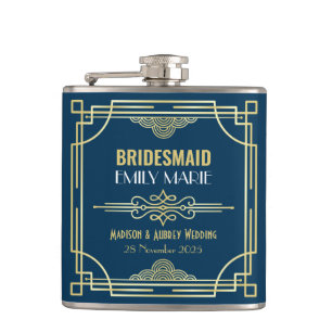 Flasques Mariage Art déco Bridesmaid Gold Blue Favor années