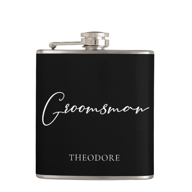 Flasques Mariage chic noir blanc moderne sur mesure pour ga (Devant)