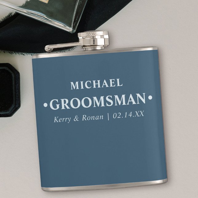 Flasques Mariage Date et noms Groomsman personnalisé Bleu (Personalized Gift for your groomsmen)