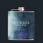 Flasques Mariage de la marine Blue Best Man<br><div class="desc">Un élégant flacon personnalisé pour offrir votre fête de mariée. C'est un beau tableau abstrait d'aquarelle en bleu marine ombre avec nom et date personnalisés. Un grand cadeau pour votre meilleur homme qu'ils peuvent utiliser non seulement le jour de votre mariage mais pour un usage quotidien!</div>