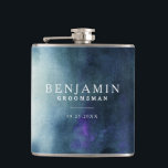 Flasques Mariage de la Marine Blue Groomsman<br><div class="desc">Un élégant flacon personnalisé pour offrir votre fête de mariée. C'est un beau tableau abstrait d'aquarelle en bleu marine ombre avec nom et date personnalisés. Un grand cadeau pour votre marionnettiste qu'ils peuvent utiliser non seulement le jour de votre mariage,  mais pour un usage quotidien!</div>