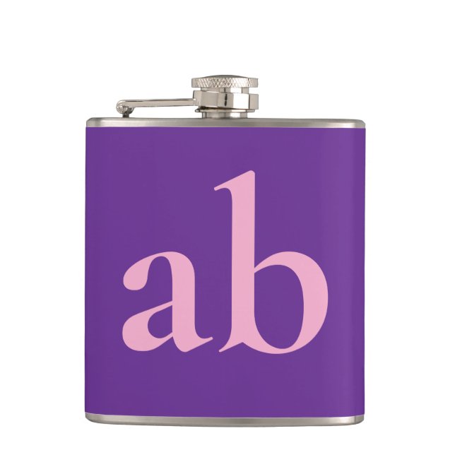 FLASQUES MARIAGE MODERNE STYLÉ NOM PERSONNALISÉ VIOLET ROSE (Devant)