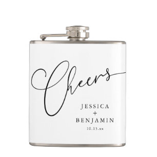 Flasques Mariage personnalisé écriture Black White Cheers C