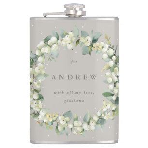 Flasques Mariage personnalisé Snowberry & Eucalyptus Wreath