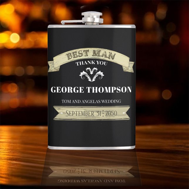 Flasques Mariage Personnalisé Témoin de Mariage Vintage (Best Man custom vintage style flask.)