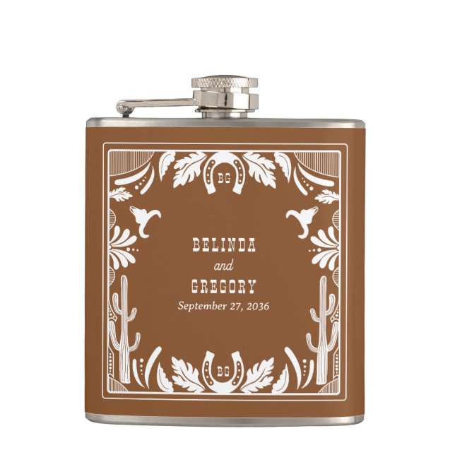 Flasques Mariage rustique de cow-boy de pays occidental (Devant)