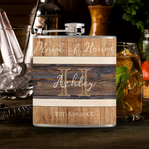 Flasques Mariage rustique en bois Tone Maid of Honor