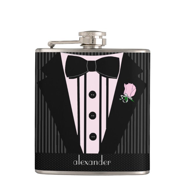 Flasques Mariage Tuxedo rose et gris (Devant)