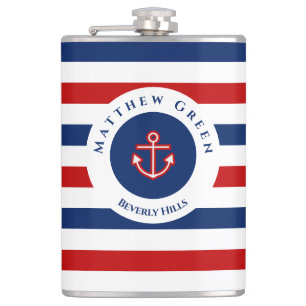 Flasques Marine marine marine Bleu Rouge Blanc rayures Ancr
