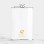 Flasques Masculine Blanc et or Groomsmen personnalisé<br><div class="desc">Ajoutez une touche personnelle à votre mariage avec un flacon de toiletteurs personnalisé. Ce flacon est composé d'un monogramme blanc en cercle or avec nom et titre en or style de police professionnelle sur arrière - plan blanc. Aussi parfait pour le meilleur homme, père de la mariée et plus. Remarque...</div>