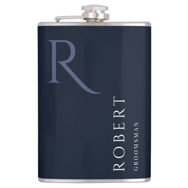 Flasques Masculine bleu Monogramme Groomsmen Cadeau (Devant)