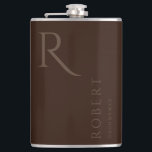 Flasques Masculine Brown foncée Monogramme Groomsmen Cadeau<br><div class="desc">Ce simple flacon de groomsmen personnalisé présente le nom du meilleur homme ou du marionnettiste personnalisé,  ainsi qu'un monogramme. Vous pouvez facilement changer les couleurs de l'arrière - plan et des polices pour correspondre à votre événement si vous le souhaitez.</div>