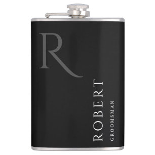 Flasques Masculine noir Monogramme Groomsmen Cadeau