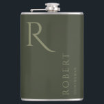 Flasques Masculine vert kaki Monogramme Groomsmen Cadeau<br><div class="desc">Ce simple flacon de groomsmen personnalisé présente le nom du meilleur homme ou du marionnettiste personnalisé,  ainsi qu'un monogramme. Vous pouvez facilement changer les couleurs de l'arrière - plan et des polices pour correspondre à votre événement si vous le souhaitez.</div>