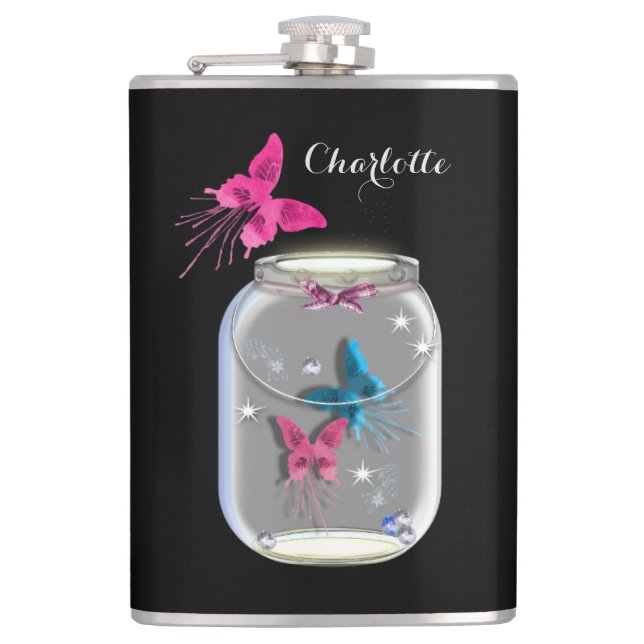 Flasques Mason Jar De Papillons Personnalisé (Devant)