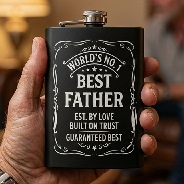 Flasques Meilleur design de typographie pour père numéro 1  (Vintage Style Best Father Matte Black Flask - Stainless Steel Gift for Dad's Birthday)
