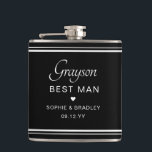 Flasques Meilleur Homme Personnalisé Mariage Personnalisé<br><div class="desc">Meilleur Homme Personnalisé Nom de la Fête de Mariage Flask comprend le nom du Meilleur Homme avec les noms du couple de mariées et la date du mariage accentué d'un petit coeur d'amour. Sur mesure pour le Best Man. Conçu par ©2024 Evco Studio www.zazzle.com/store/evcostudio</div>