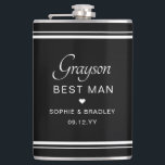 Flasques Meilleur Homme Personnalisé Mariage Personnalisé<br><div class="desc">Meilleur Homme Personnalisé Nom de la Fête de Mariage Flask comprend le nom du Meilleur Homme avec les noms du couple de mariées et la date du mariage accentué d'un petit coeur d'amour. Sur mesure pour le Best Man. Conçu par ©2024 Evco Studio www.zazzle.com/store/evcostudio</div>
