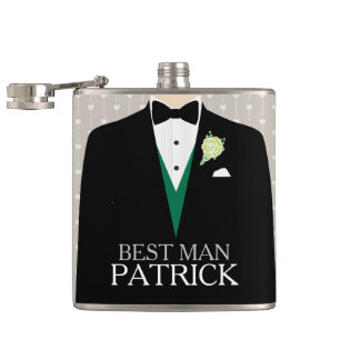 Flasques Meilleur homme tuxedo vert rose bouton nommé flaco