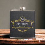 Flasques Meilleur homme Vintage noir et or élégant<br><div class="desc">Ce design élégant de flacon homme vintage noir et or présente une initiale typographique,  le nom et la date pour une sensation minimaliste qui peut être facilement personnalisée.</div>