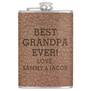 Flasques Meilleure Grandpa Faux Texture en cuir Embossée