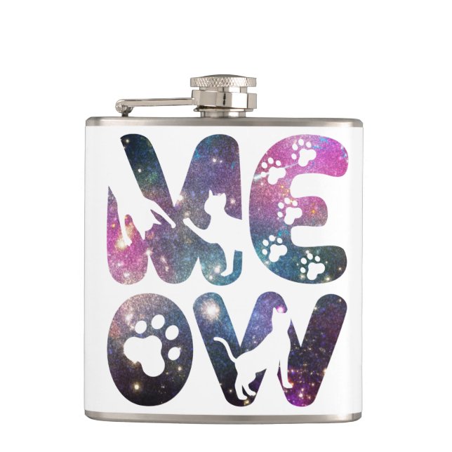 Flasques Meow - Cute Cat Silhouettes et Empreintes de patte (Devant)